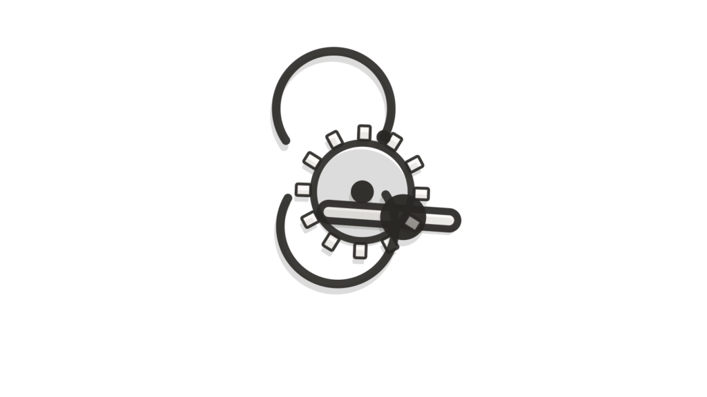 Layered brass slider, gear and sync arrows representing a prioritized AI review queue.