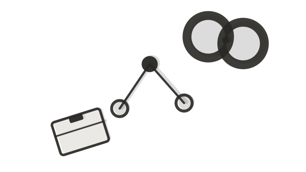 Box, connected nodes and a chain link in a diagonal line, showing access mapped by role.