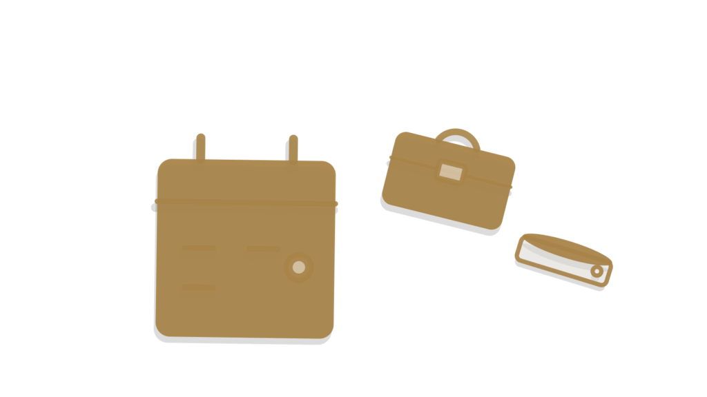Marked calendar page, briefcase and tray of task tokens, showing campaign deadlines tracked across client work.