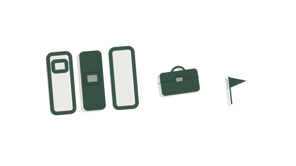 A brass letter opener on a banded envelope beside a card case, showing a new matter taken in and booked.