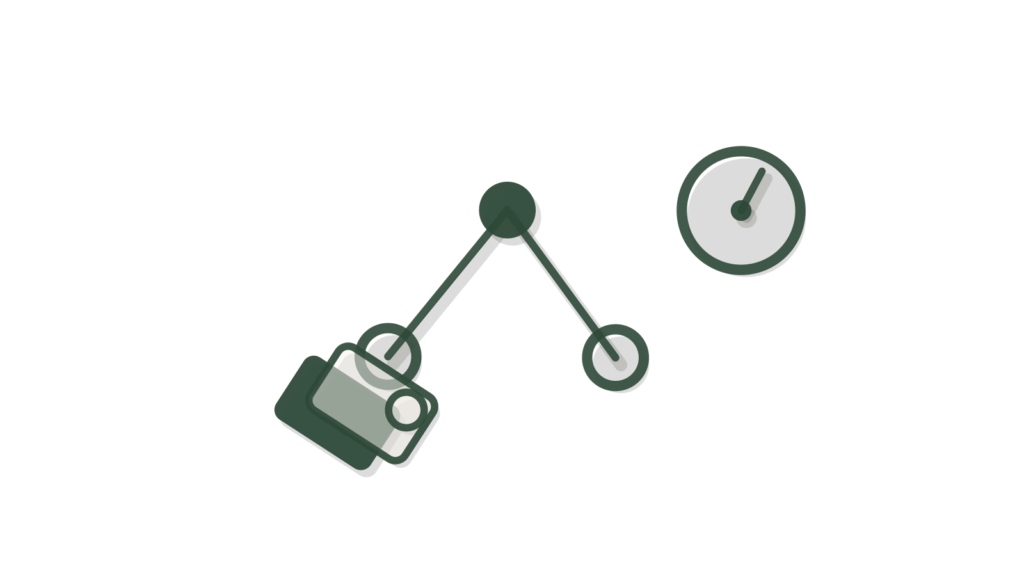 Cut-paper flow nodes, a dial and a checklist strip, showing browser steps completed with approval gates.