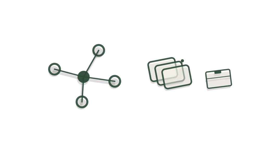 Network dots beside layered brass boxes nested in a container, showing extra AI help fitted onto the page.