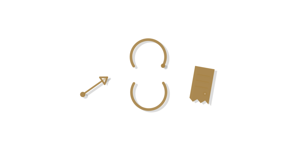 Looping sync arrows beside a brass gear and paper strip, representing candidates found and carried into outreach.