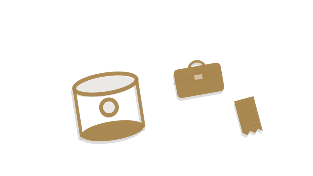 Brass spool, briefcase and a curled paper receipt, showing a client message drafted and ready to send.
