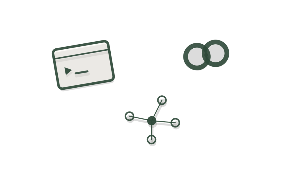 Two paper strips joined under a brass ring with a stone marker, showing a GitLab merge request reviewed before merging.