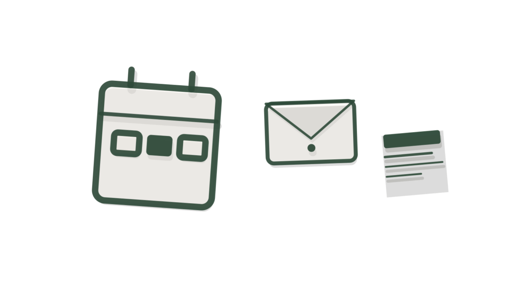 A ruler, an open envelope and an empty frame, showing a personal detail measured and placed into an email.