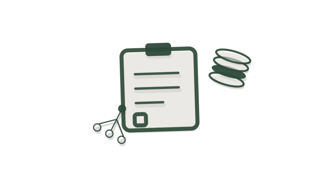 A brass compass on an open grid notebook with card bookmarks, pointing a growing team to the current answer.