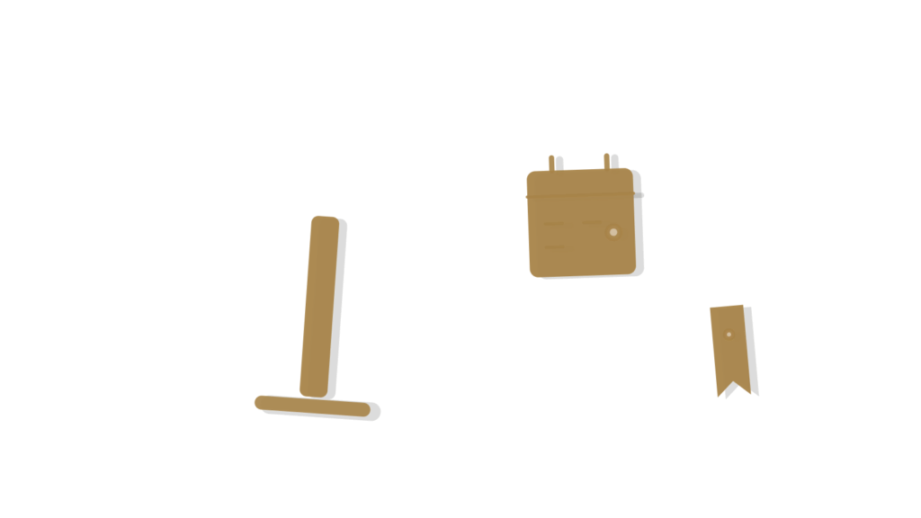 Cursor marker beside a calendar page with a brass bookmark tab, showing a policy question found and answered.