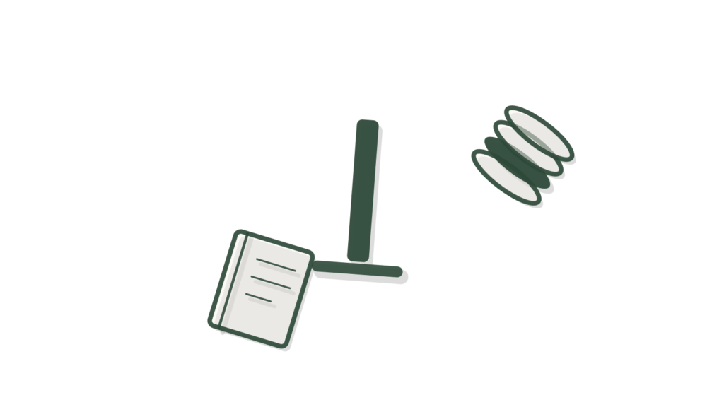 Index cards fanned like steps with a brass key and a looping green ribbon, showing content for each account stage.