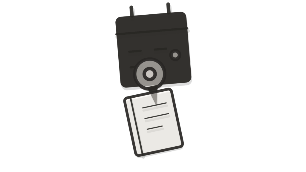 Calendar page cross-section with a brass pin marking a date beside a notebook, standing for a contract's key dates found.