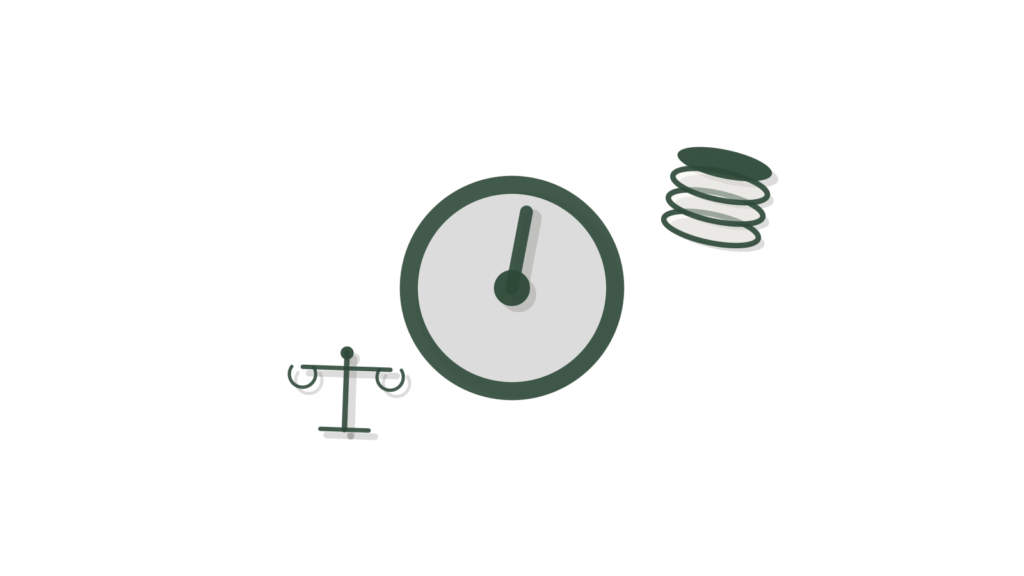 A blank card in a binder clip beside a pen and a small hourglass, showing staff training completed on time and recorded.