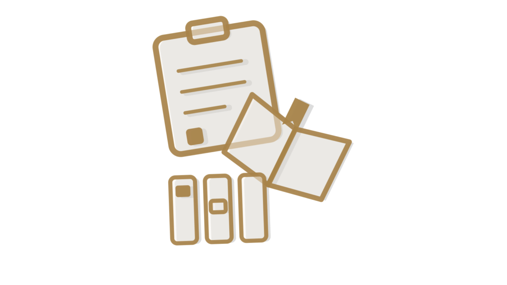 A clipboard with a checklist, book tab and brass flag pennant, showing a training program being tracked.