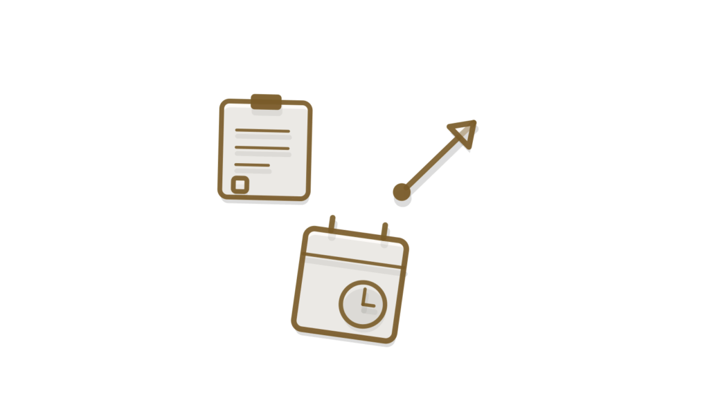A clipboard checklist and a green pennant flag on cream paper, standing in for onboarding milestones met and flagged.