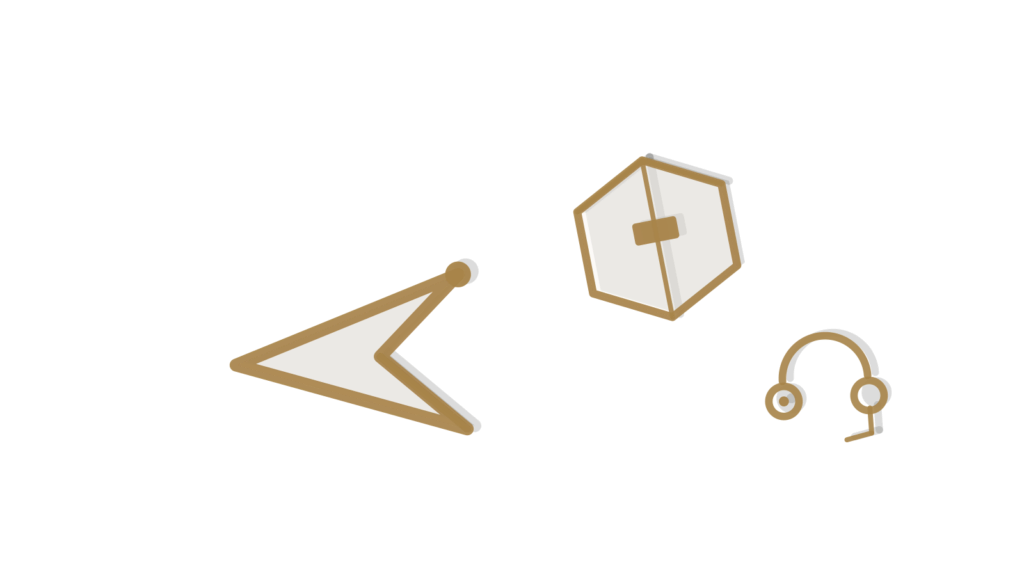 A small gear and a delivery box beside a coiled chain link, showing a shipment tracked and connected end to end.