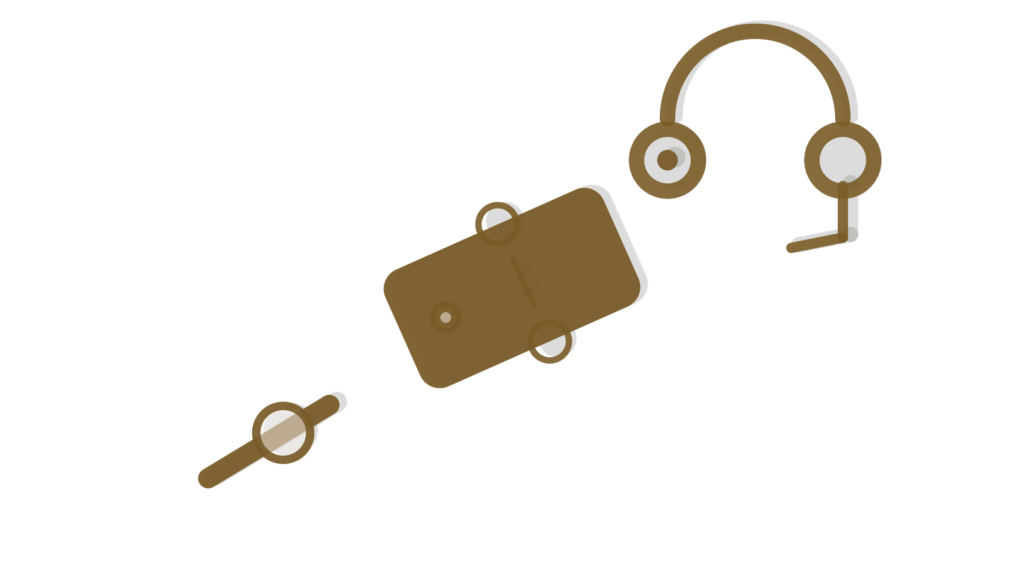 A slider control, a ticket stub and a coiled chain link, showing membership access and billing kept connected.