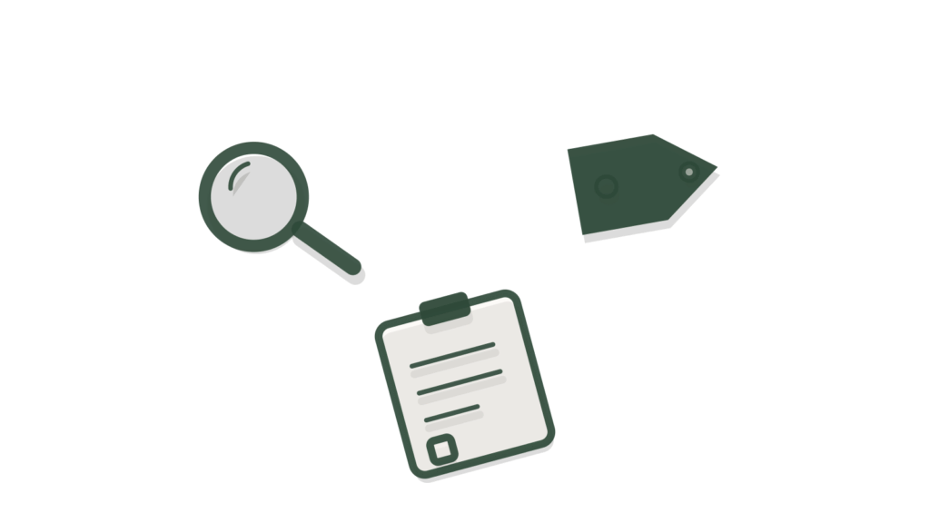 Kraft shipping boxes beside a brass magnifier on a paper bar chart, showing store orders and returns examined closely.