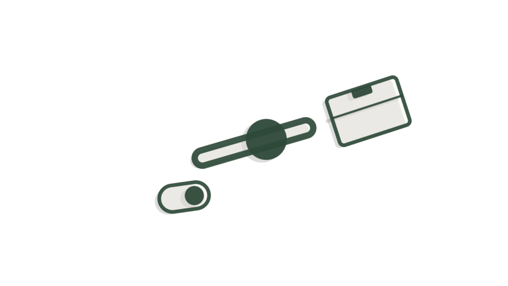 A box, a slider control and a switch arranged together, showing a goal split into assigned tasks.