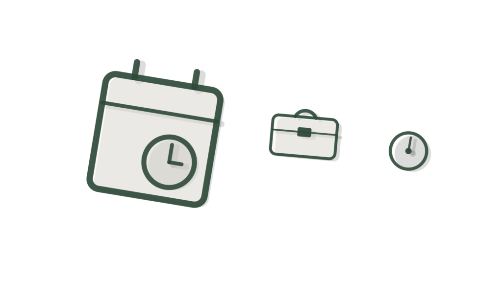 Brass pin, briefcase and a dial with a pointer, showing delivery tasks tracked and acted on directly.