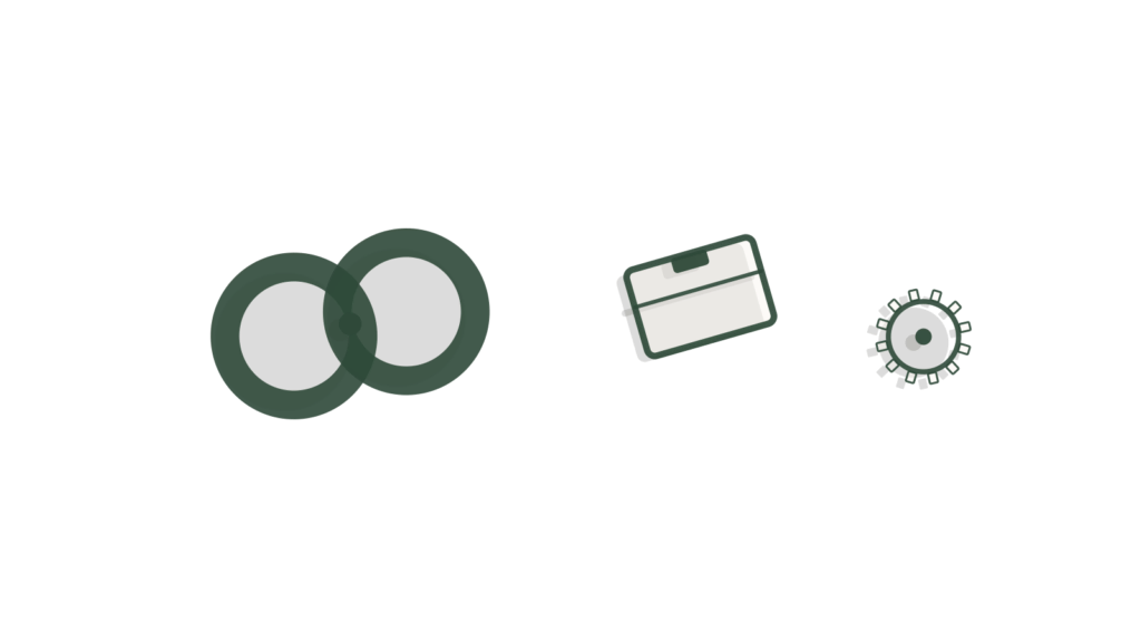 Coiled chain link, an open wooden box and a small gear seen from above, standing for tested dependency upgrades.