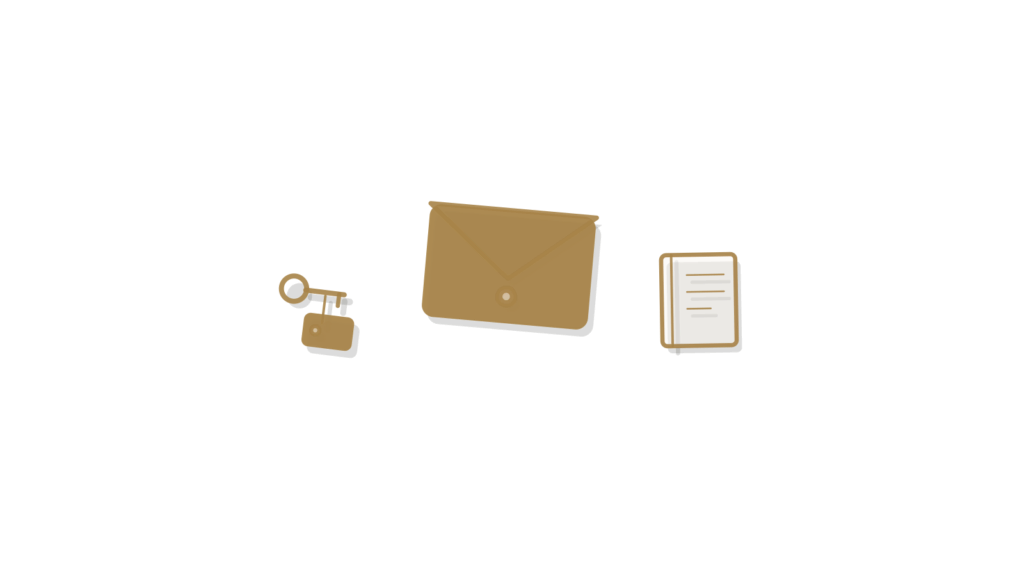 A brass letter tray of envelopes beside tagged house keys, showing property enquiries sorted into records quickly.