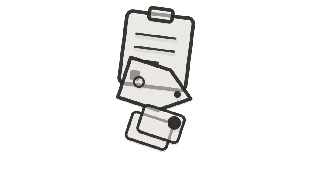 A shopping tag on an envelope with a brass send arrow and a ticked checklist, showing order emails approved and sent.