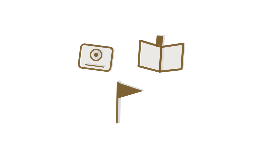 An open book with a green tab, a tucked envelope and a brass tally, showing learners emailed at each stage of a course.