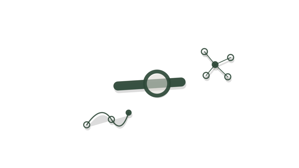 Cut-paper slider, flow line and connected nodes representing an automated onboarding workflow.