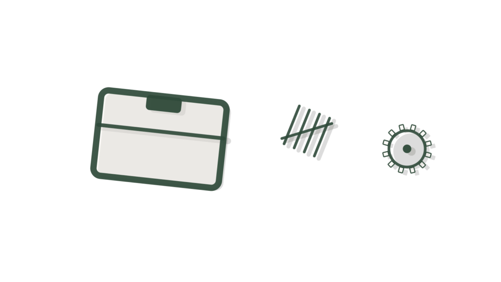 An ajar box, a brass tally and a small gear spaced apart, showing only flagged cases pulled aside.