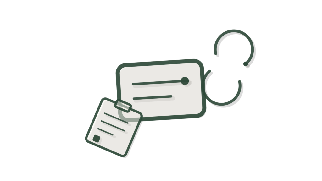 A balance weighing a paper slip against coins beside three green envelopes, showing payments matched to bills and routed.