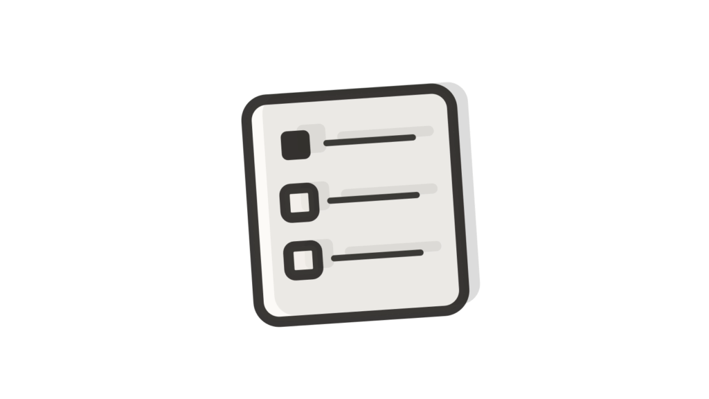 A propped checklist card with tick marks casting a long shadow, submissions checked off one by one.