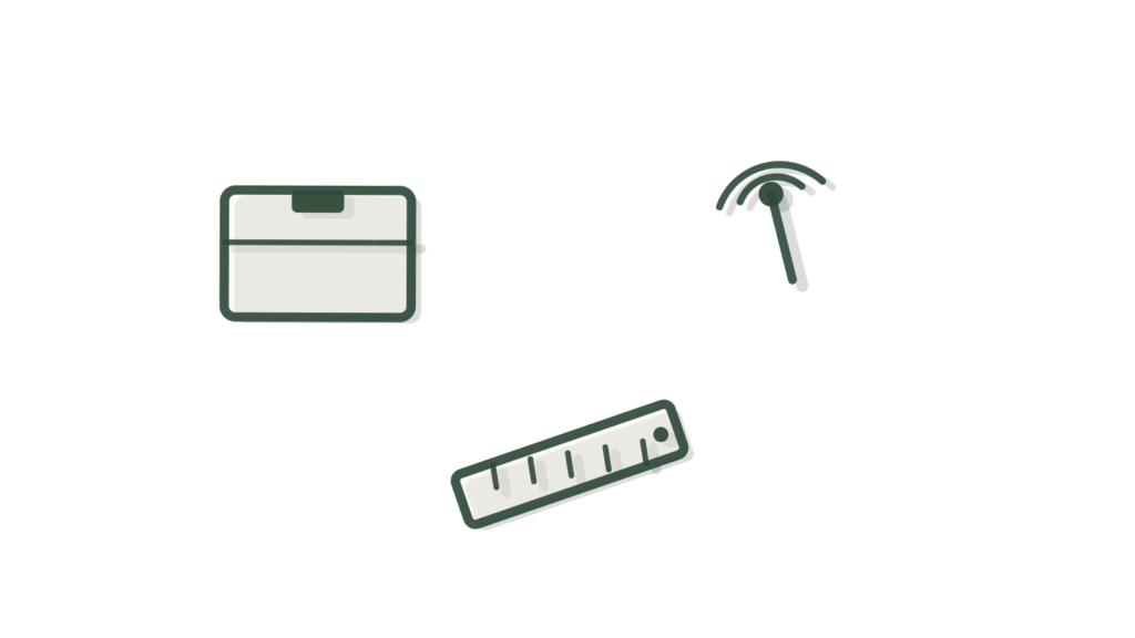 Open box container, brass signal tower and a ruler across a policy document, showing governance brought together.