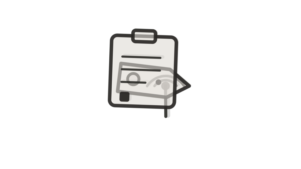 Signal-tower marker, luggage tag and clipboard stacked, representing hotel housekeeping and maintenance coordination.