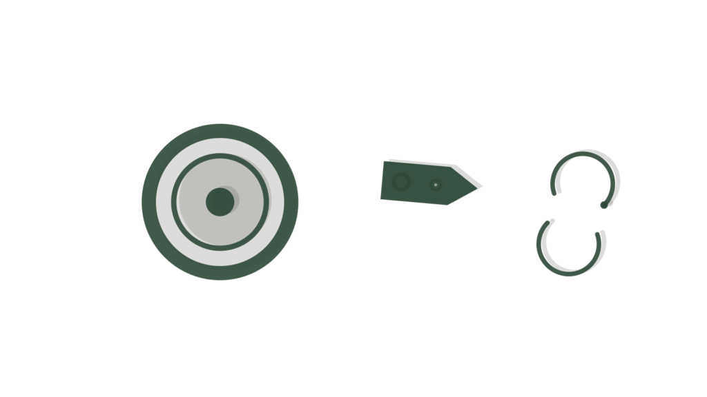 Brass token, luggage tag and sync arrows representing hotel upgrade offers matched to live inventory.