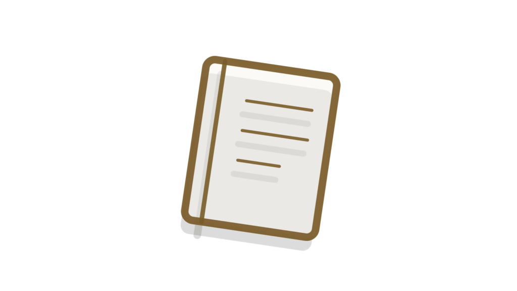 A single closed notebook with a long cast shadow, standing for one rule applied consistently.