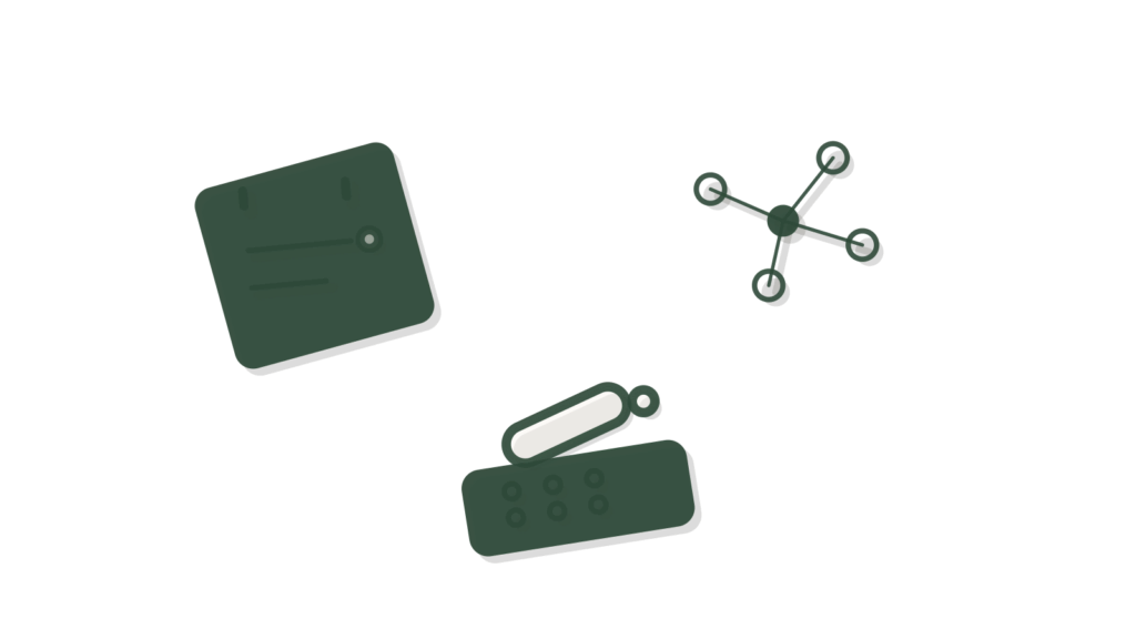 A desk handset beside a fan of tied tags, one held in a brass clip, showing each answered call labeled by outcome.