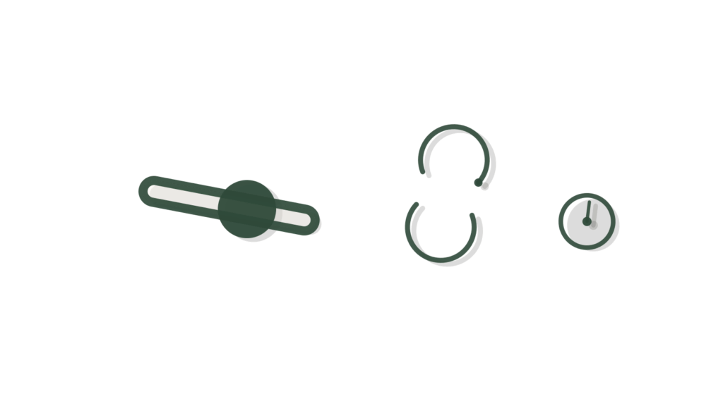 A brass slider, looping sync arrows and a small dial, a message turning into a tracked task.