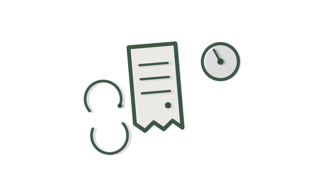 A receipt slip, dial and sync-arrow charms layered in collage, suggesting messages sent and tracked to an outcome.
