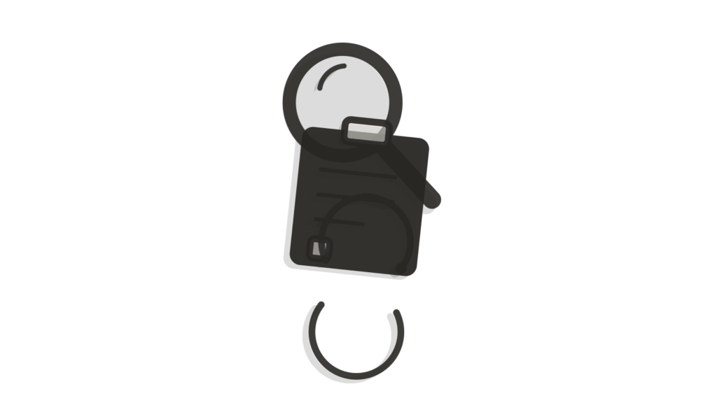 A magnifying glass over a clipboard of cards with sync-arrow charms, suggesting candidates checked and refreshed.