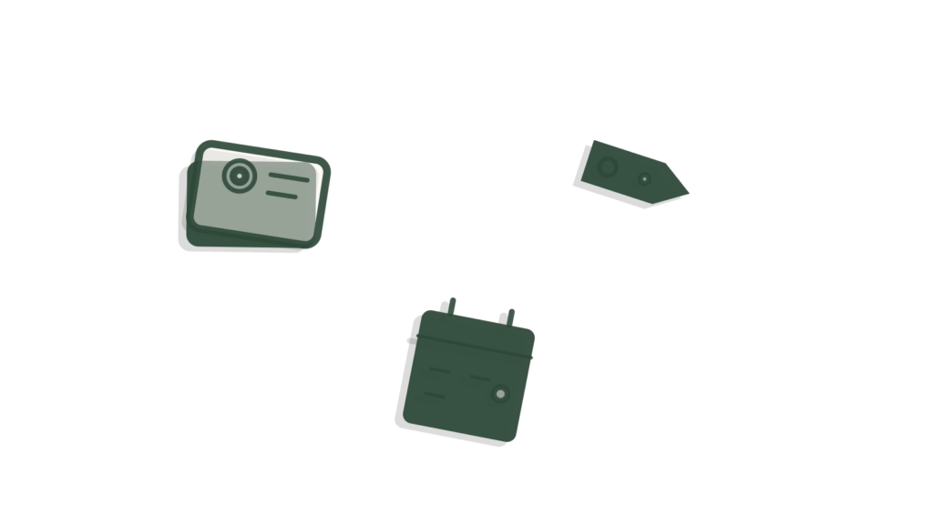 A luggage tag, folded napkin and service bell on a desk, standing for hotel supplier invoices sorted by department.