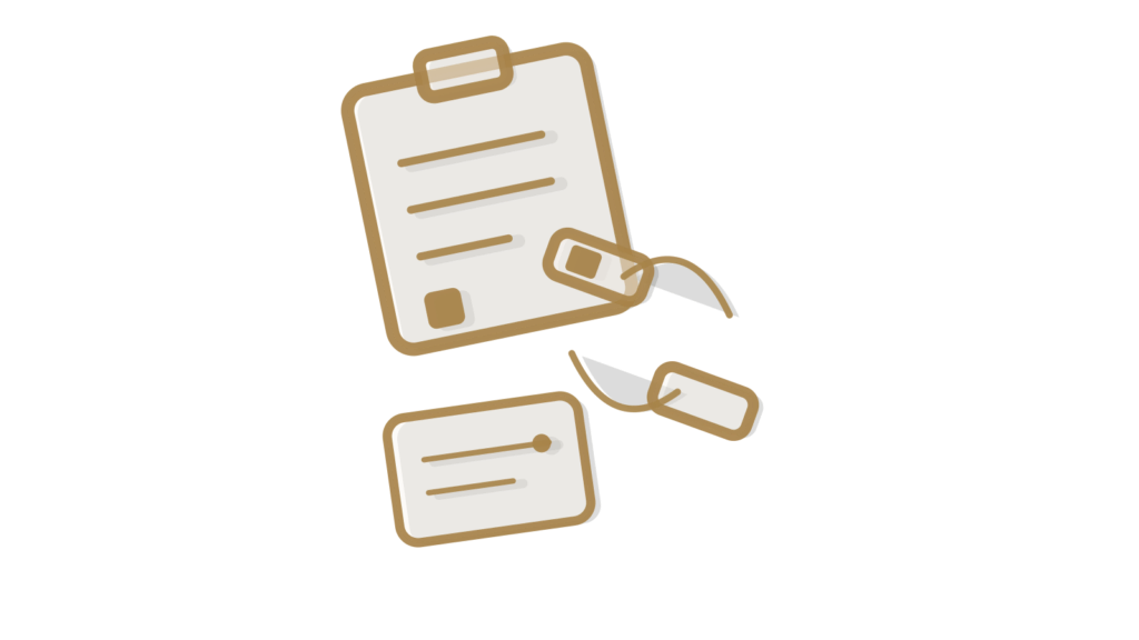Box files on a shelf with one drawn out under a brass lens, showing a Confluence page found and cited.