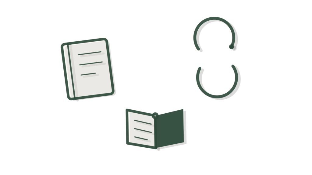 Ribbon-bound notebook pages fanned under a brass clip, showing shared Notion pages turned into cited answers.