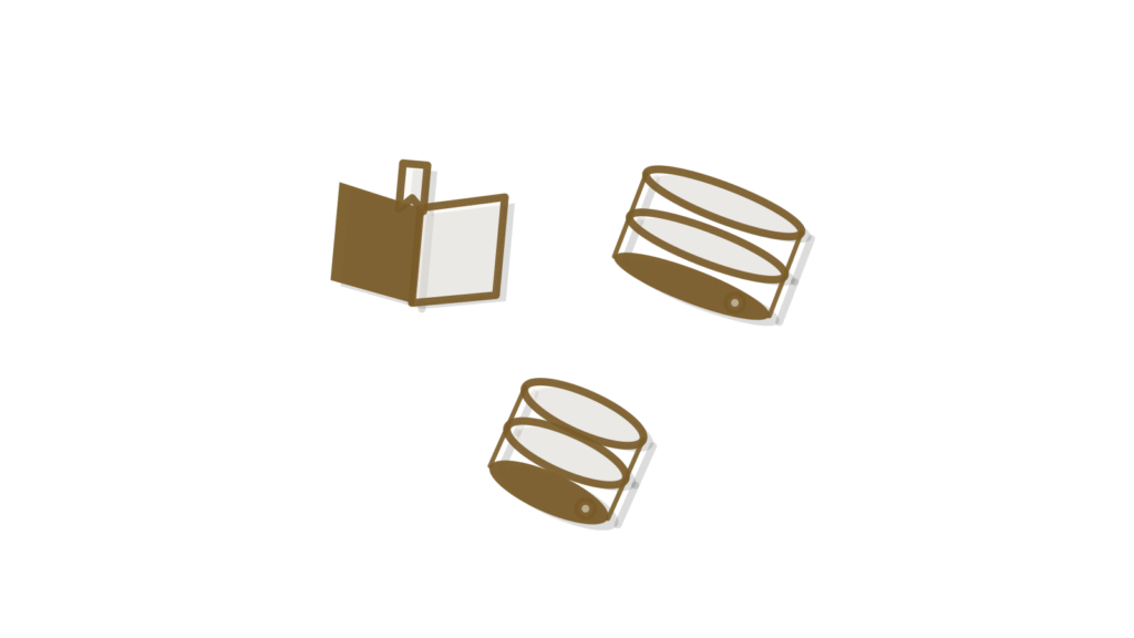 Open book and two database cylinders in a grid, showing documents indexed into a searchable knowledge base.