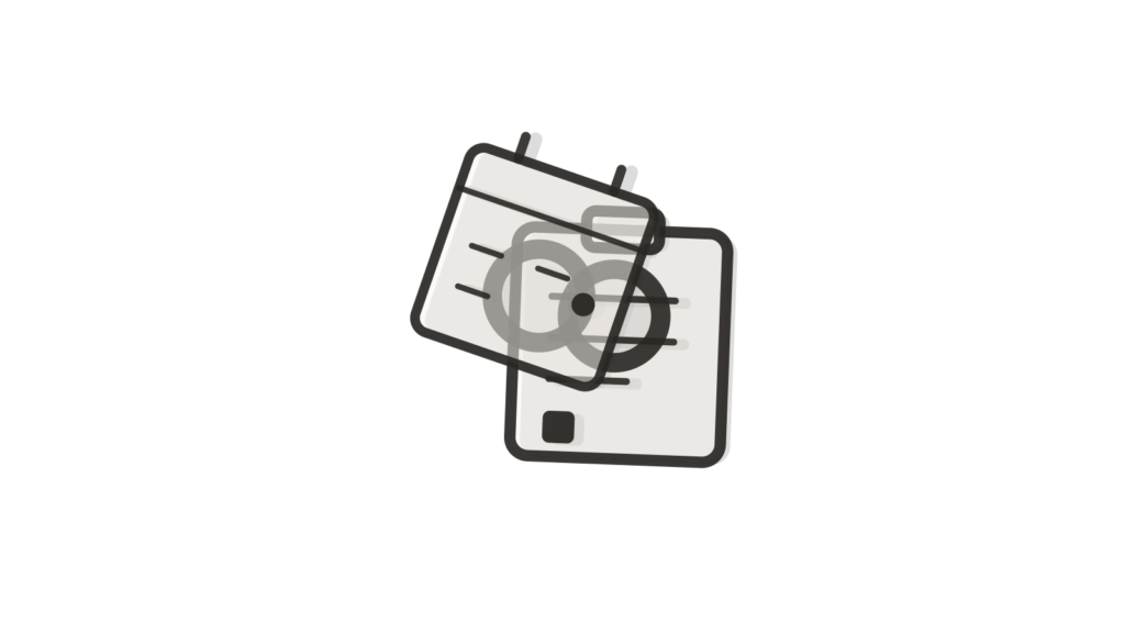 A clipboard, chain link and calendar page in a layered stack, standing for a landing page matched to its source.