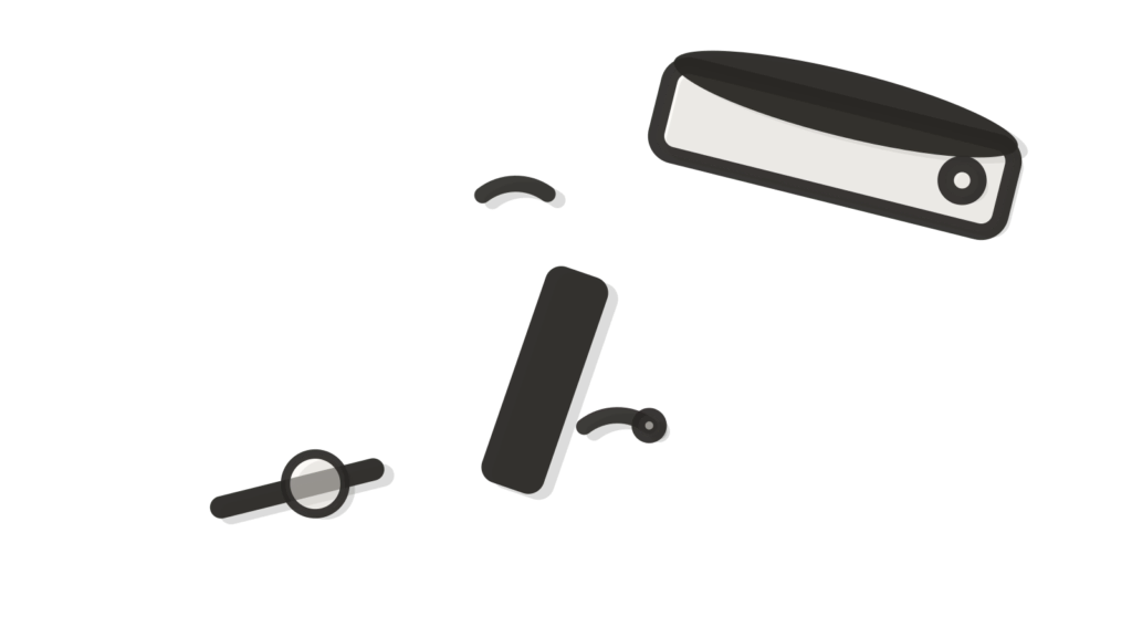 A wrench on a drawing tube beside a folding ruler and green target ring, showing a project measured before pricing.