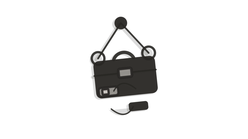 Connector nodes leading into a briefcase beside an exchange tray, showing a new matter captured and routed.