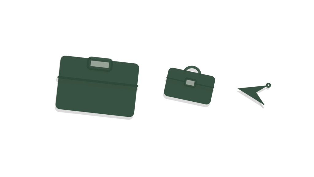 Overhead view of a box of folders, a briefcase and a clipboard, showing routine legal-ops tasks coordinated.