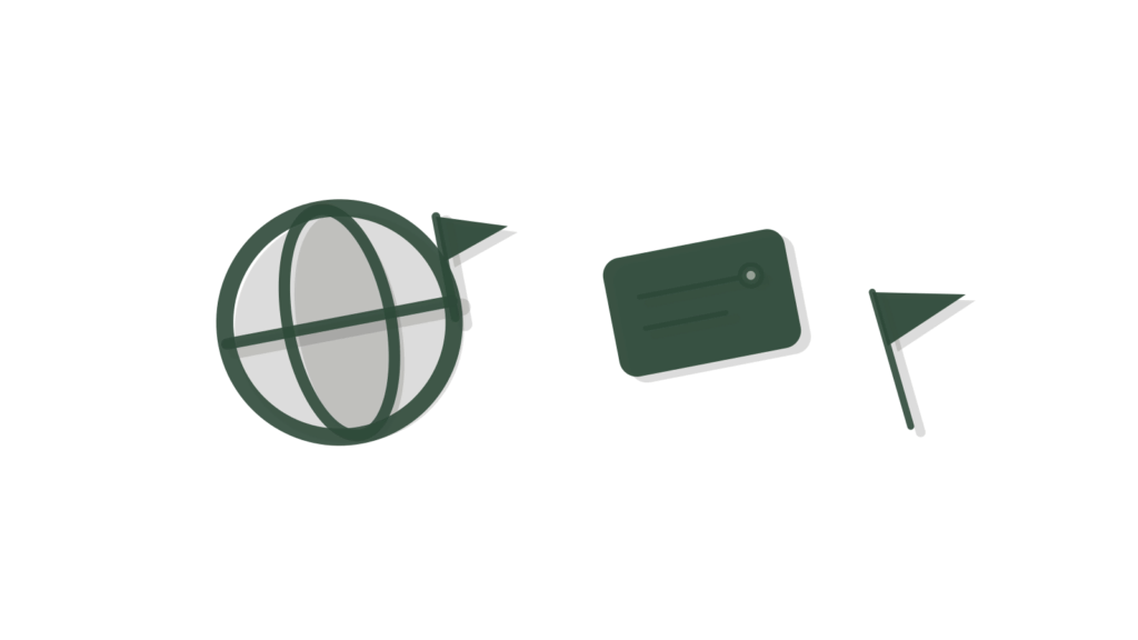 Paint dab, a card and a small pennant flag arranged together, standing for content checked before it publishes.