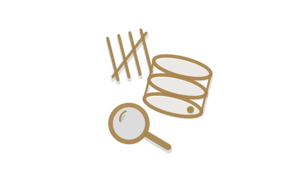 A tally stack, database cylinder and magnifying glass, representing customer value measured over time.