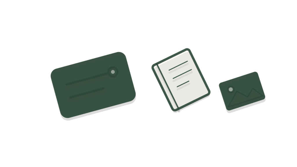 A blank notebook page beside a card and frame, showing a campaign goal ready to become a brief.
