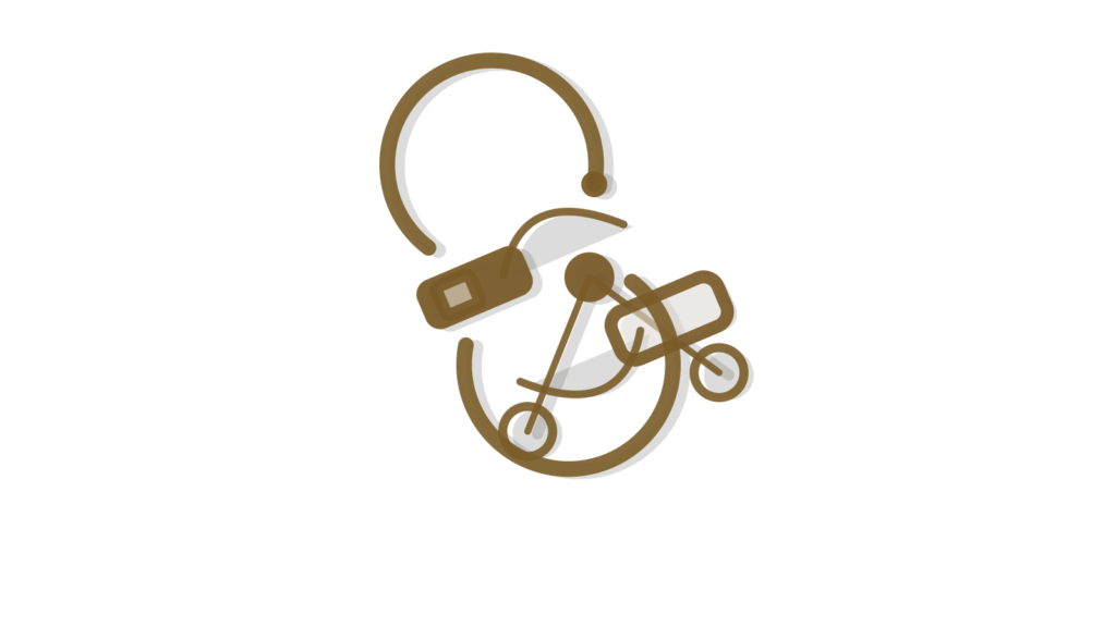 Stacked flow-node discs linked by looping wires, showing meeting outcomes passed along to owners.